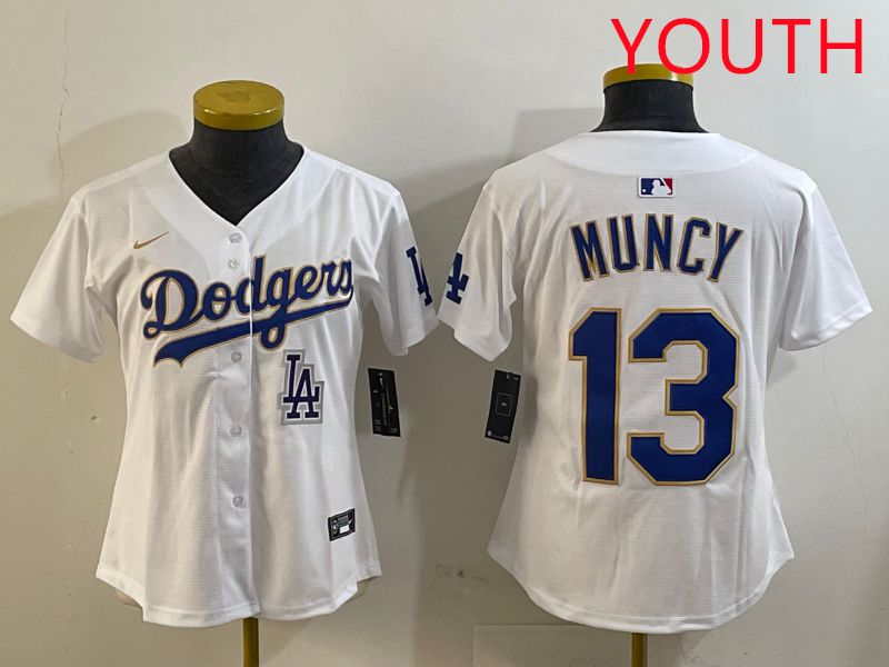 Youth Los Angeles Dodgers #13 Muncy White Gold Game 2025 Nike MLB Jersey style 11->women mlb jersey->Women Jersey